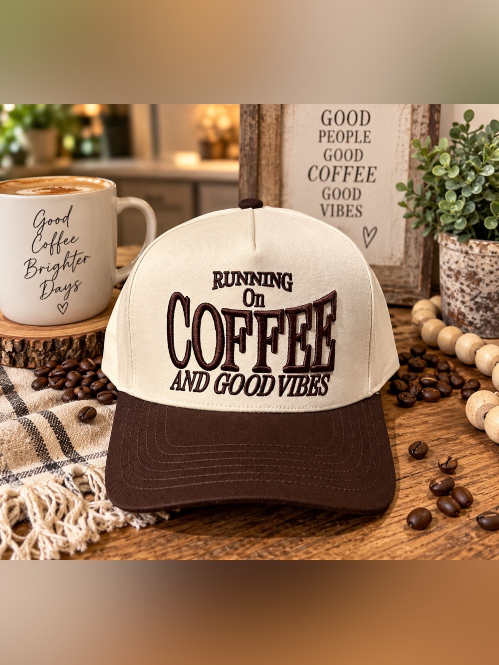 Brown Running on coffee and good vibes Trucker Hat